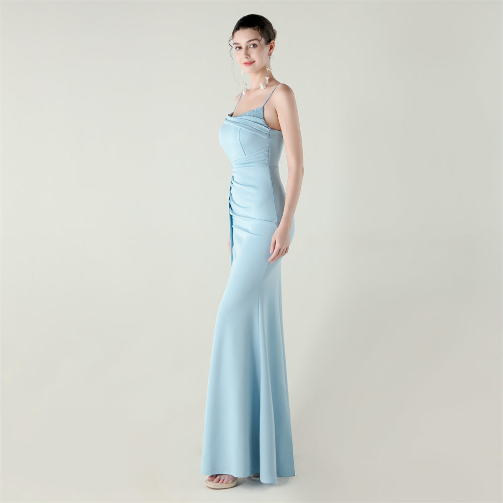 Satin Fishtail Dress | Beaded Bandeau with Slit | noémi
