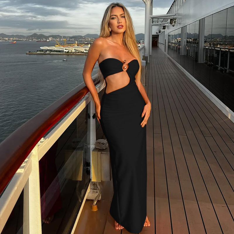 Summer Cutout Tube Dress | Metal Ring Detail, Slim Fit, Hollow Bodycon Maxi | noémi