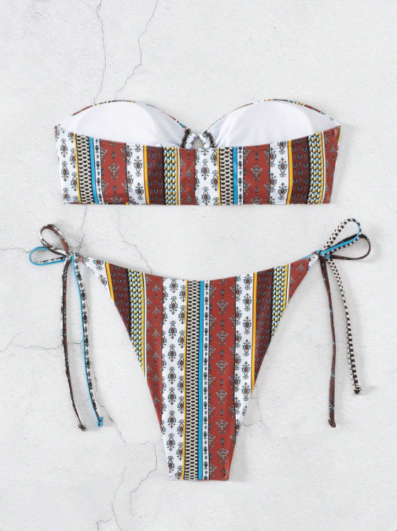 Womens Printed Lace Up Split Bikini | Three Piece Swimwear | noémi