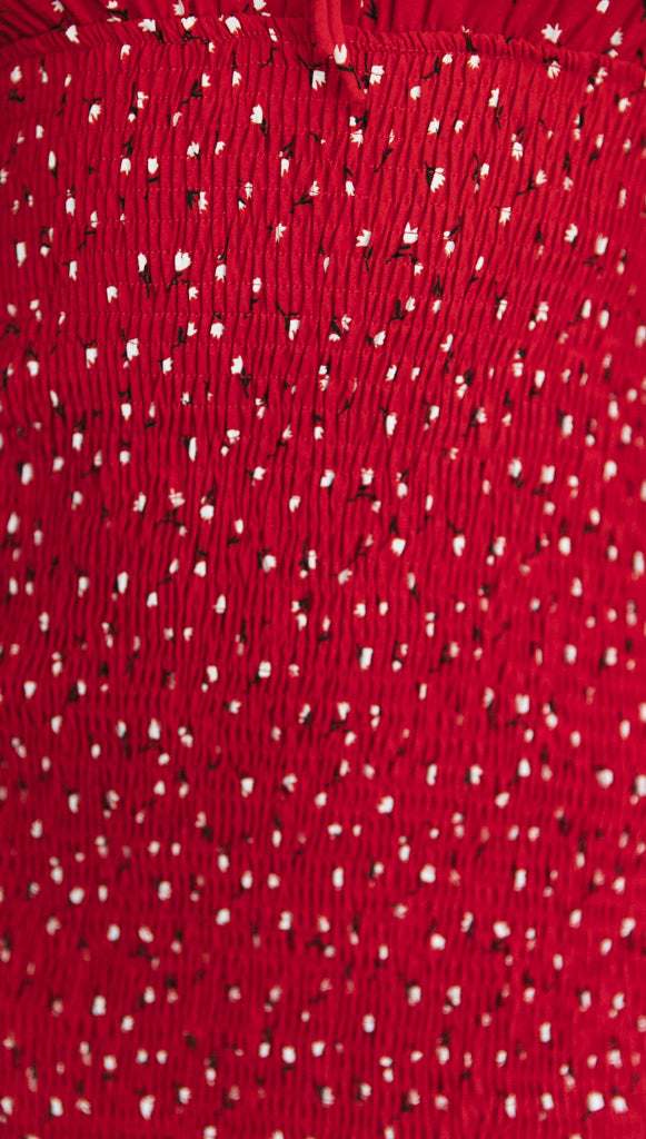 Red Floral Smocked Mini Dress | Lace Up Back, Slim Fit, Adjustable Straps | noémi