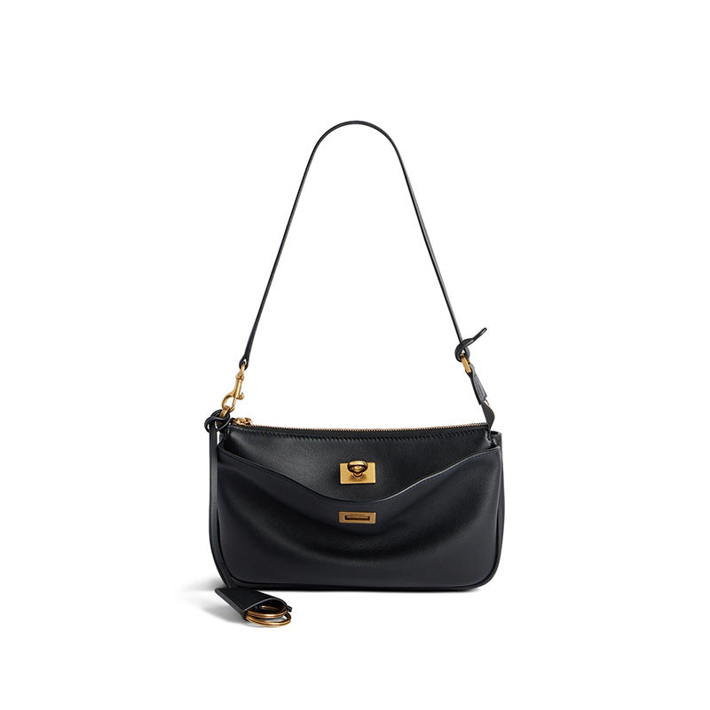 Women’s Black Messenger Shoulder Bag – Faux-Leather, Silver Buckle, Office-Ready | noémi