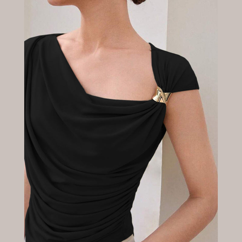 Diagonal Drape Sleeveless Top | Slim Fit & Ruched Design | noémi