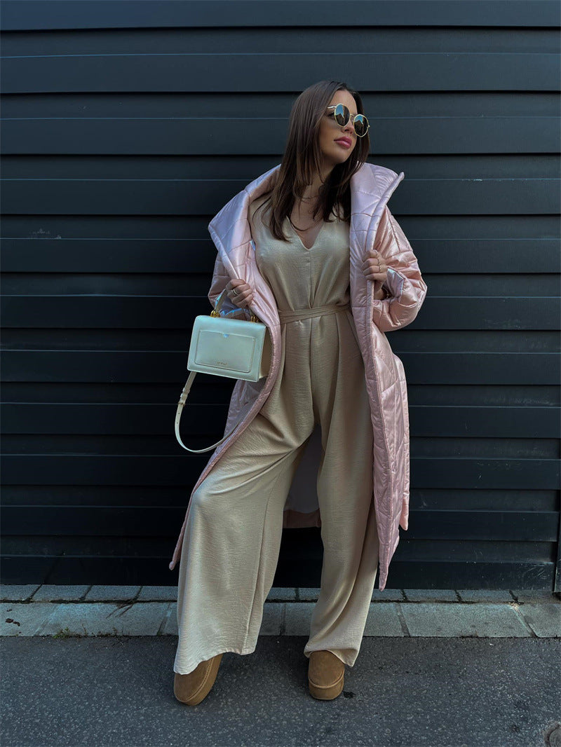 Women's Solid Color One Piece Jumpsuit | Deep V Neck, Tied Waist & Wide Leg Pants | noémi