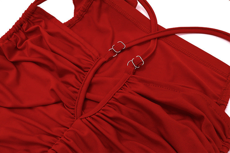 Bold Red Ruched Strappy Crop Top | Side Tie Tank | noémi