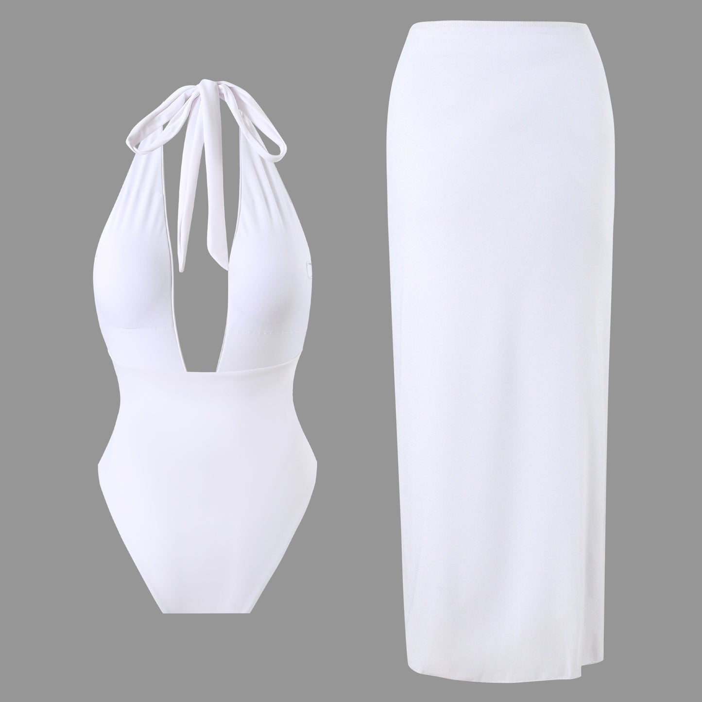 Womens Mesh Halter One Piece Swimsuit with Split Maxi Cover Up | noémi