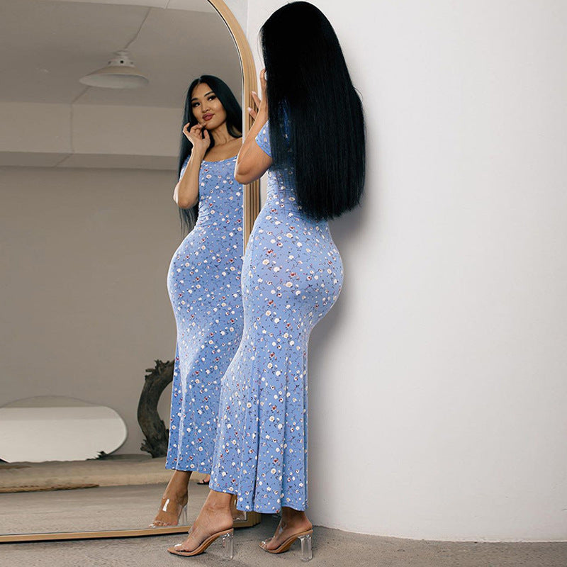 Printed Sheath Dress for Women | Round Neck Short Sleeve Slim Fit | noémi