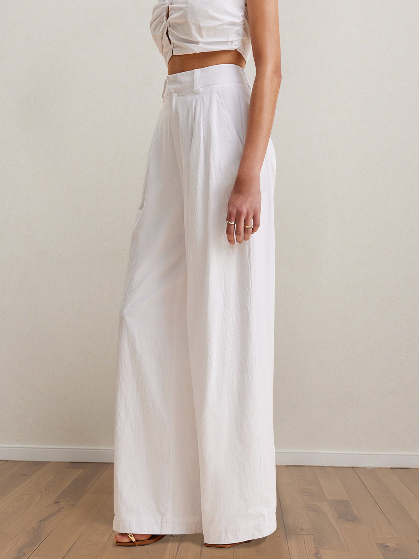 2 Piece White Tube Top & Trousers Set | Strapless Peplum Top | Wide Leg Pants | noémi