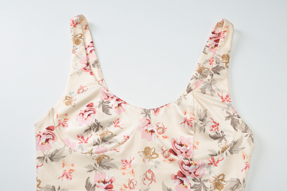 Floral Print U Neck Slit Sling Dress with Slim Fit | noémi