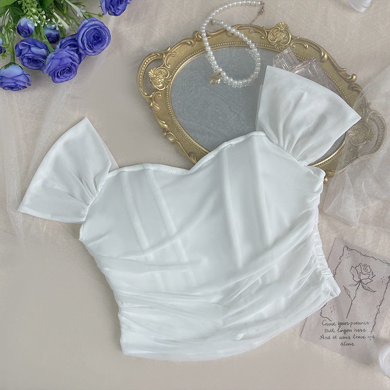 Corset Boning Bandeau Camisole with Waist Tie and Off Shoulder Sleeves | noémi