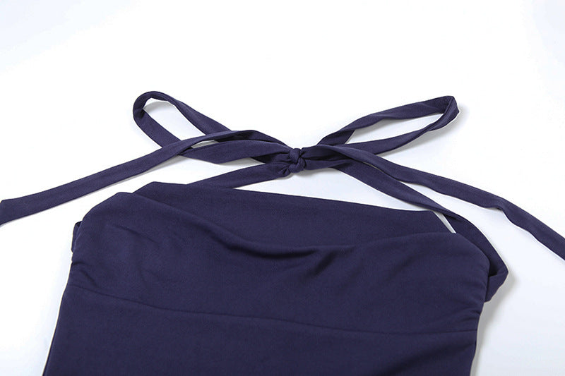 Womens Slim Fit Tube Top Puffy Dress with Halter Lace Up Back | noémi