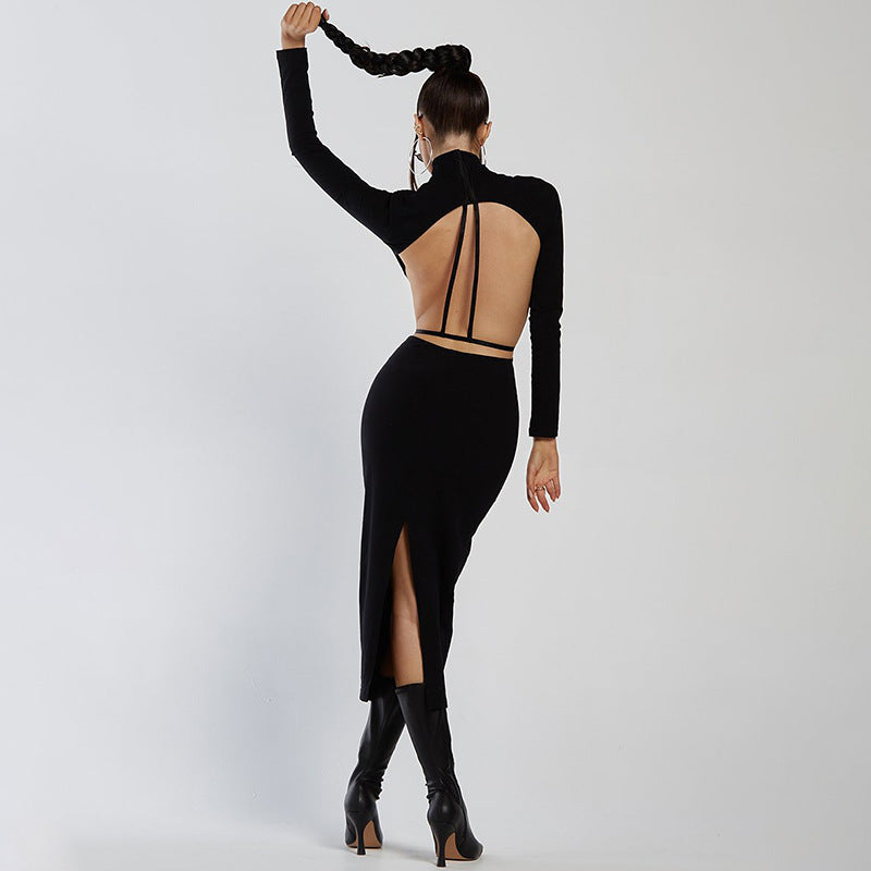 Backless Turtleneck Long Sleeve Bodycon Dress | noémi