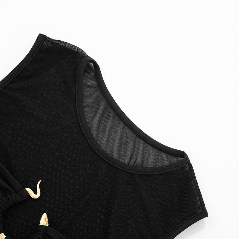 Micro Transparent Mesh Panel Top | Black URing Detail Sleeveless Crop Top | noémi