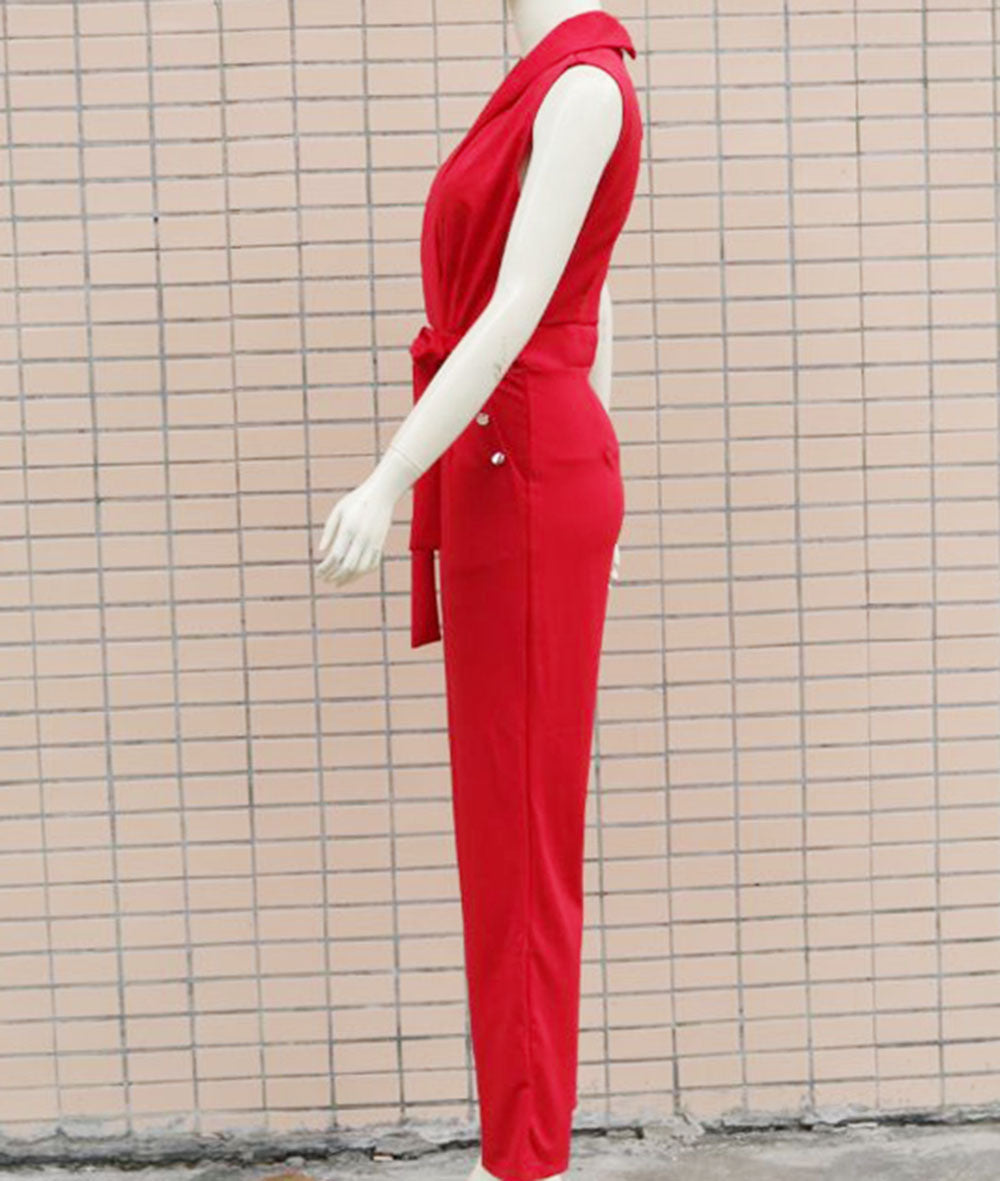 Women’s Summer Sleeveless Jumpsuit | V Neck Button Detail, Slim Fit One Piece Romper | noémi