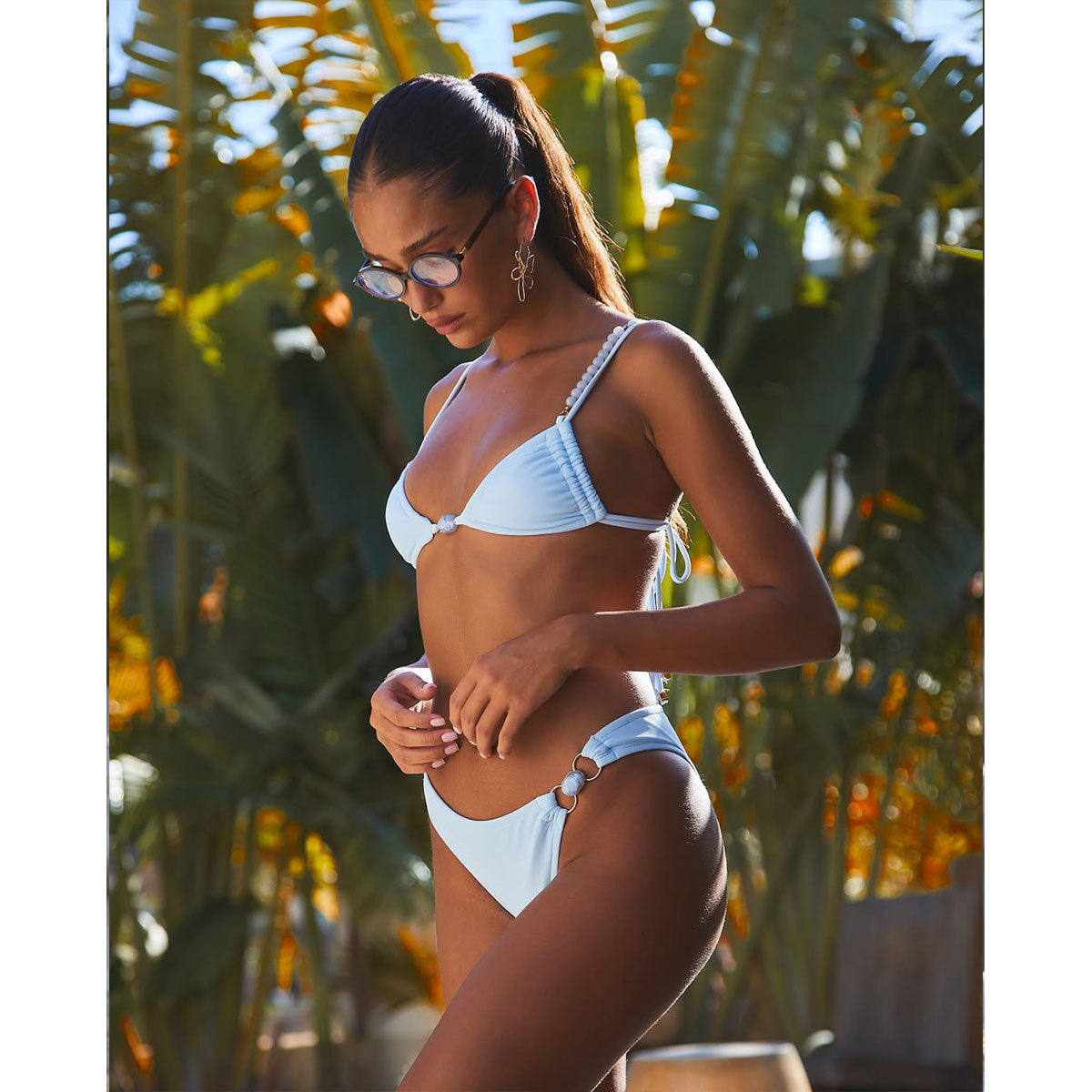 Three Strap Low Waist Backless Split Bikini in Solid Color for Women | noémi
