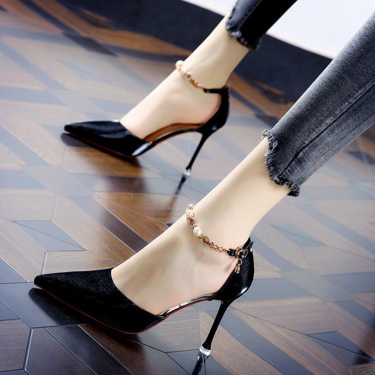 Stiletto Heels for Women | Glitter Pointed Toe Pumps with Ankle Strap | noémi