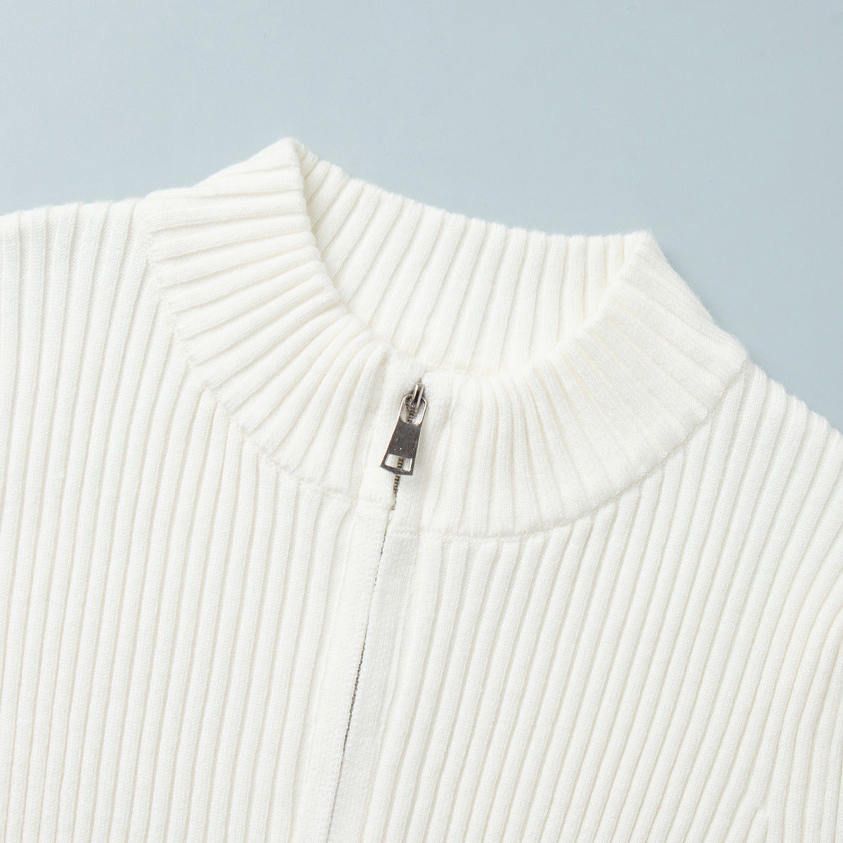 Womens Slim Fit Ribbed Knit Zipper Cardigan | Stand Collar | noémi