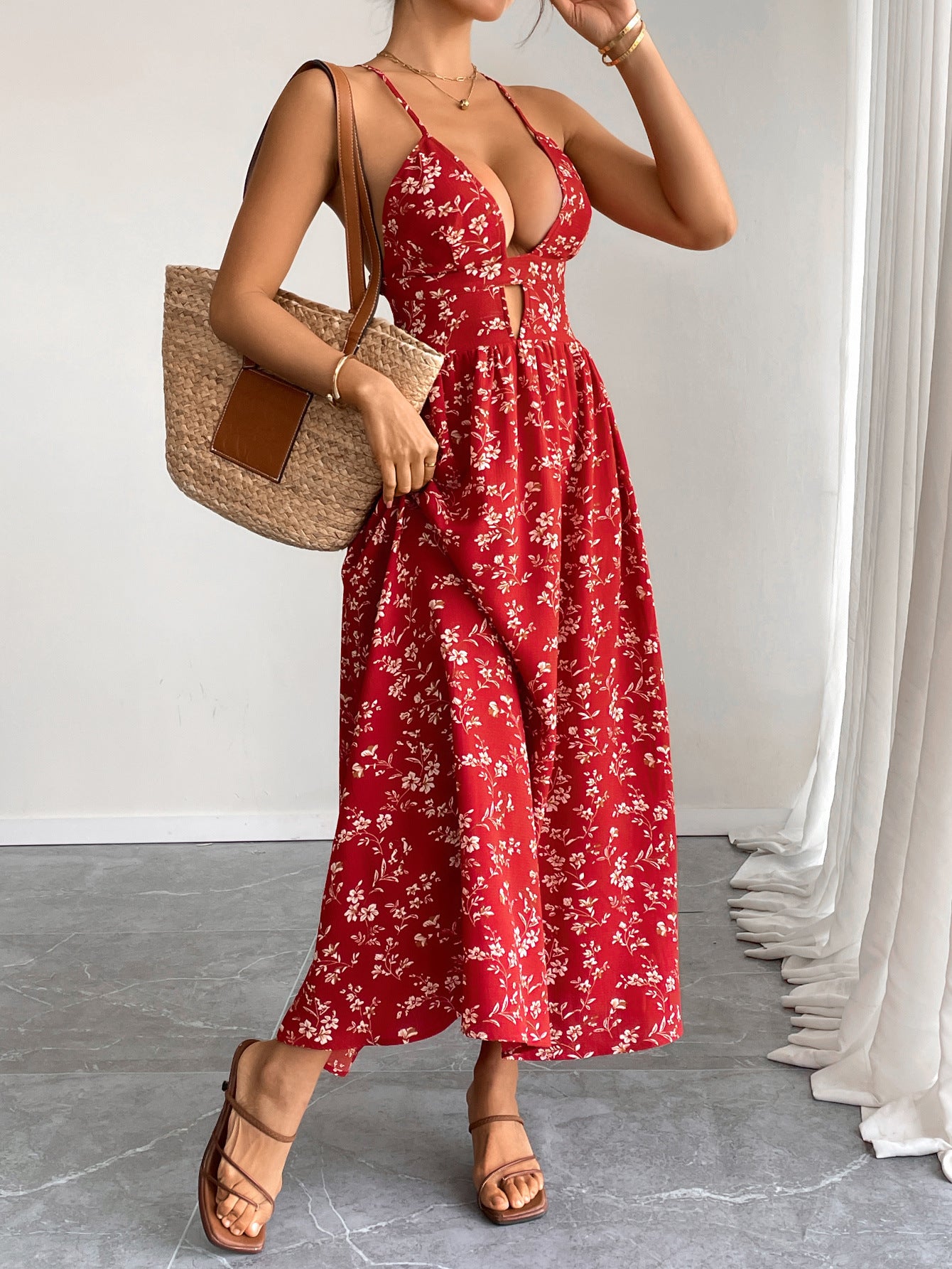 Retro V Neck Floral Maxi Dress | Slim Fit Womens Dress | noémi
