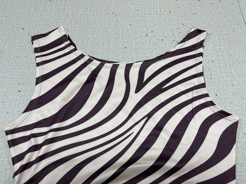 Womens Zebra Print Sleeveless Sheath Dress with Pleated Waist Drawstring Detail | noémi