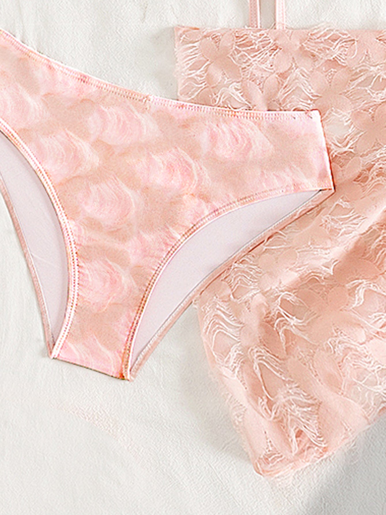 Pink High Sense Halter Swimsuit with Wrap Skirt Cover Up | Three Piece Lace Bikini Set | noémi