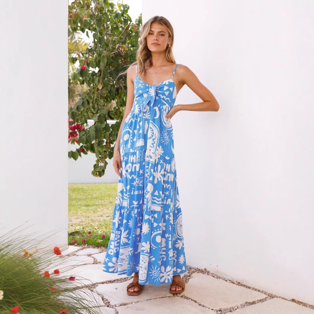 Womens Printed Split Hem Strappy Dress | noémi