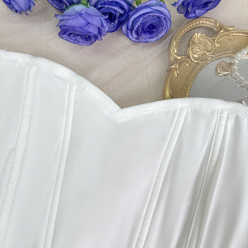 Corset Boning Bandeau Camisole with Waist Tie and Off Shoulder Sleeves | noémi