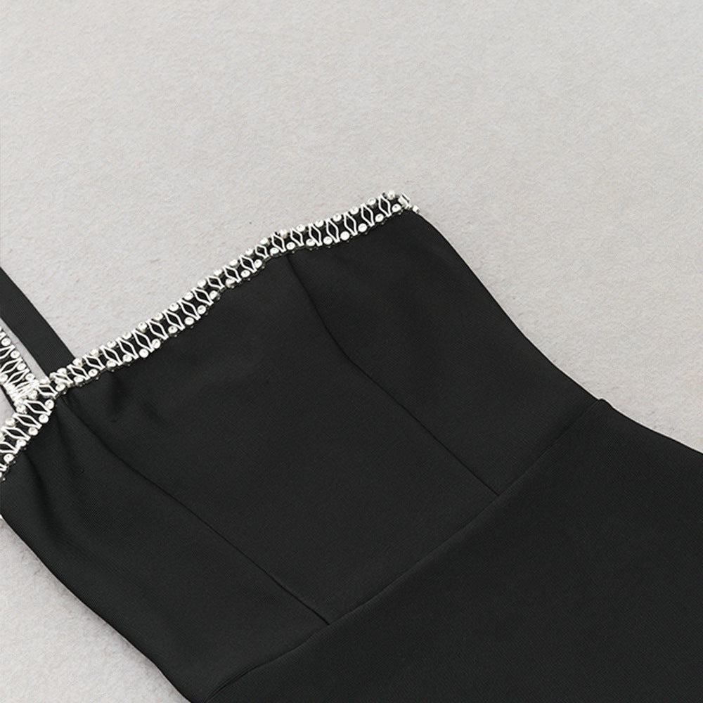 Chain Strap One Shoulder Mid Length Bodycon Dress | noémi