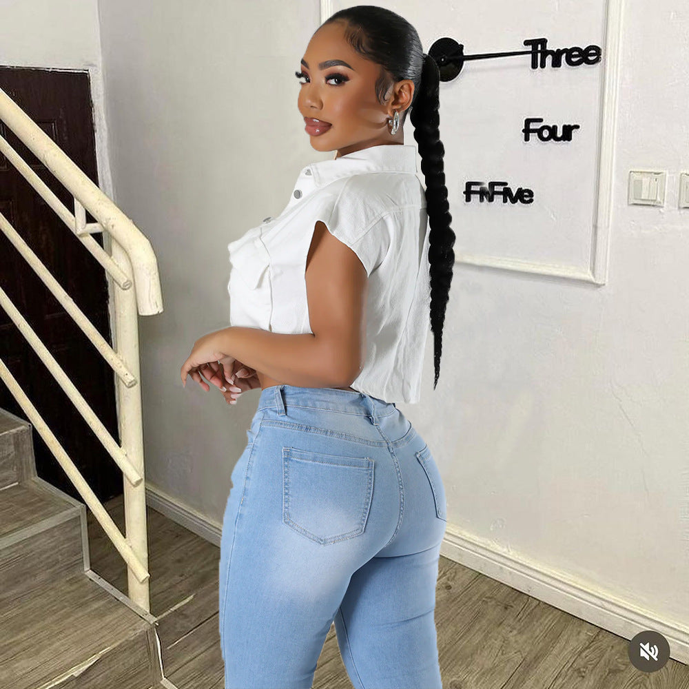 Ultra Short Avant Garde Jacket with Shirt Collar Pocket Detail | noémi