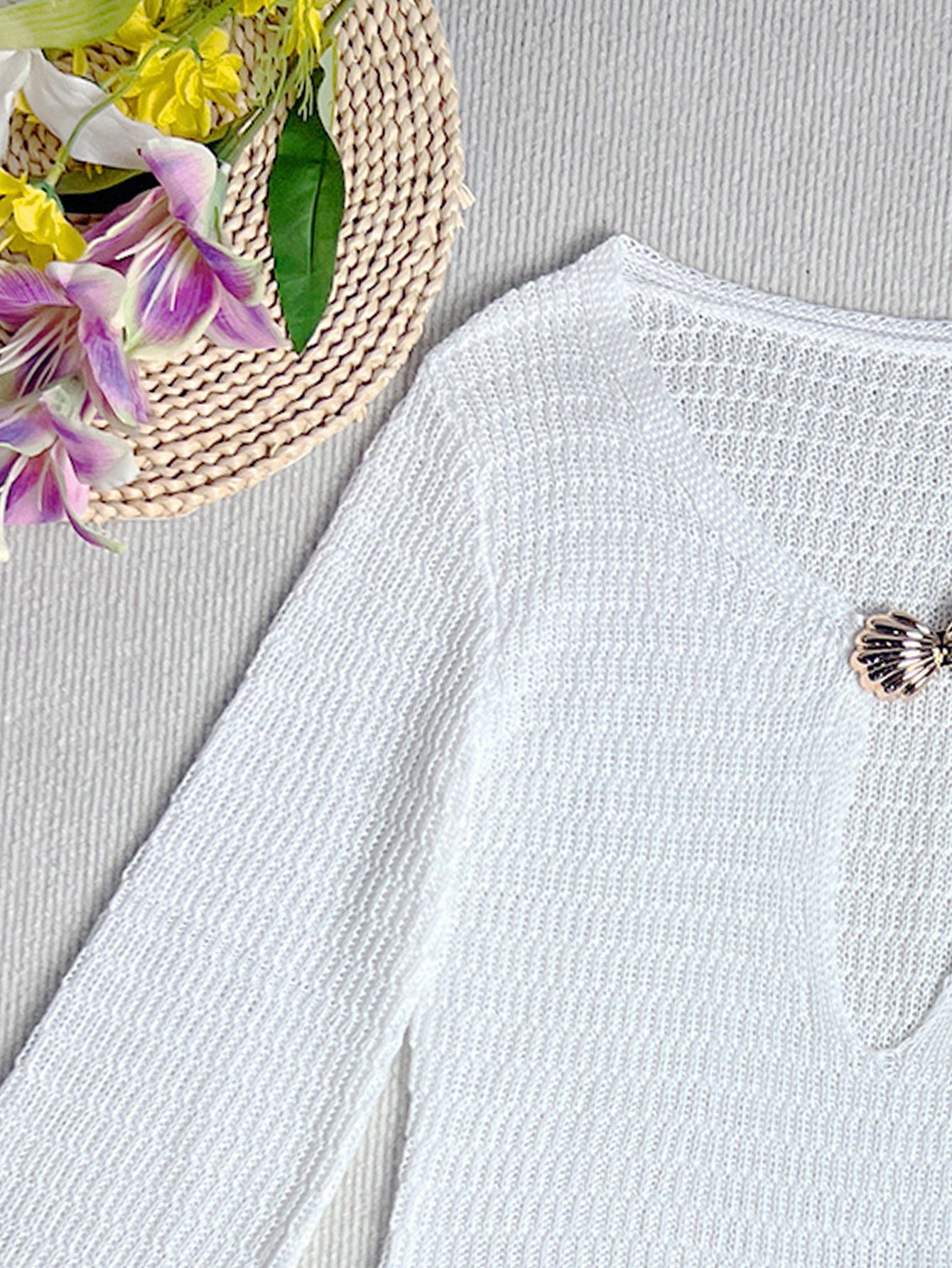 Butterfly Crochet Mini Dress | White Long Sleeve Cover Up with Keyhole Cut Out | noémi