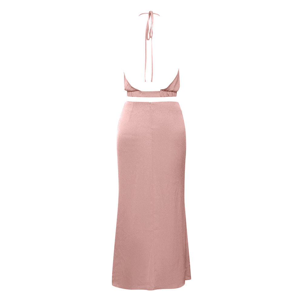 Halter Neck Ruffled Maxi Dress | Slim Fit Dress | noémi