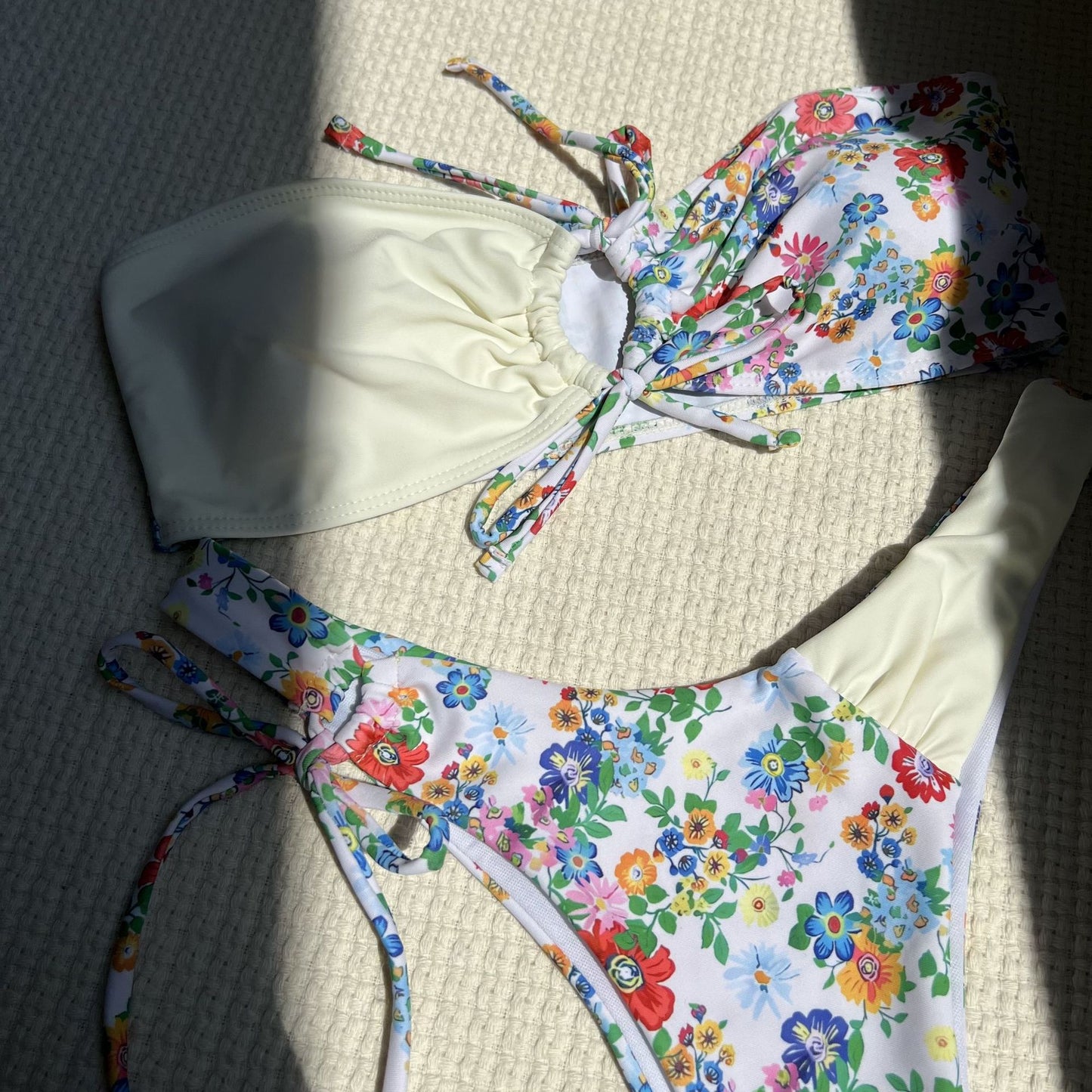 Womens Floral Lace Tube Top Bikini | Color Blocked Swimwear Set | noémi