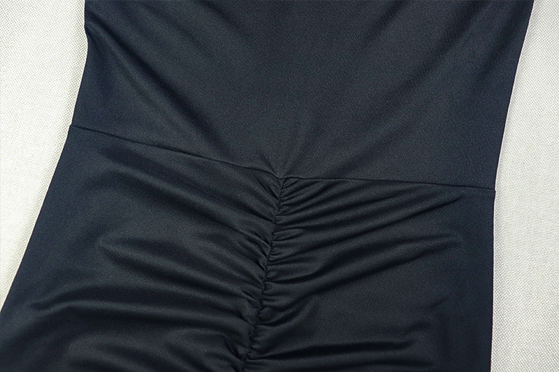 One Shoulder Cocktail Dress | Pleated Slim Fit, Solid Color, Long Sleeve | noémi