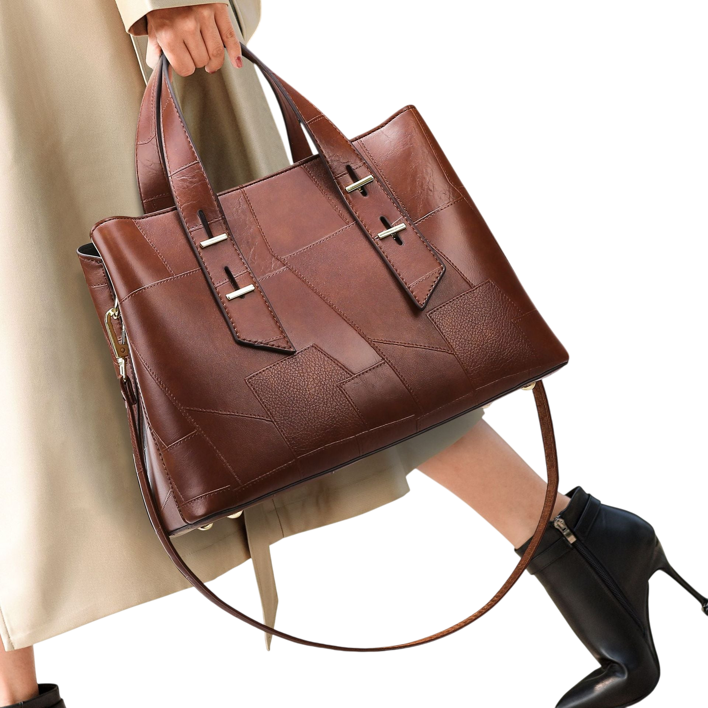 Burgundy Patchwork Leather Tote Bag – Large Office Shoulder Bag | noémi