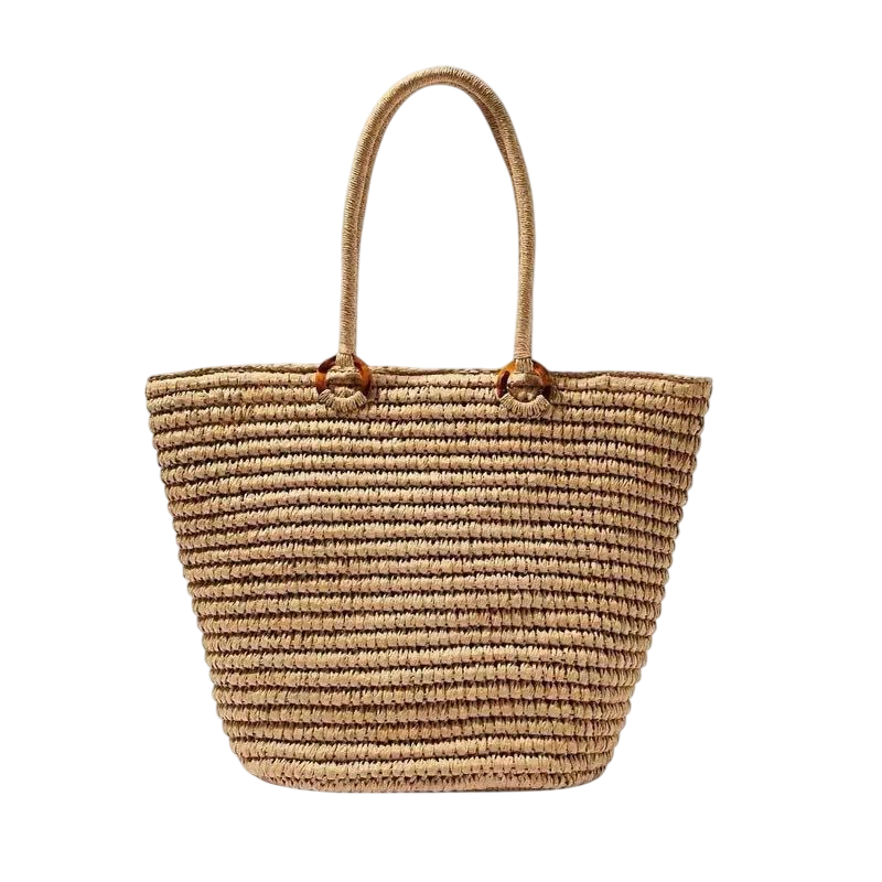 Straw Shoulder Bag – Large-Capacity Woven Beach Tote, Brown | noémi