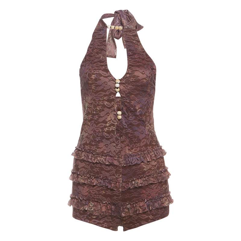 Womens Halter Backless Cutout Romper | noémi