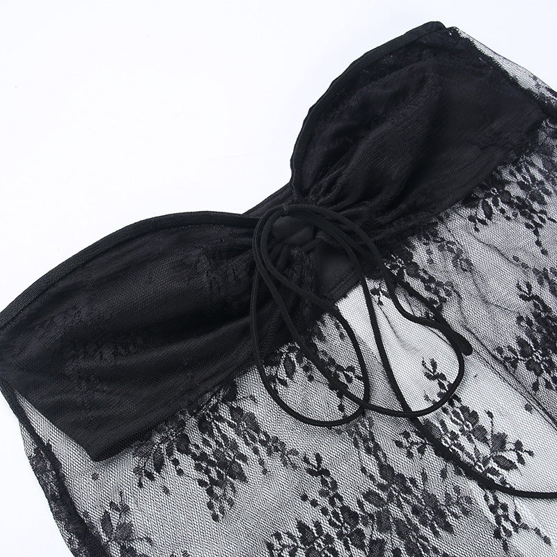Sheer Lace Tube Top | Strapless Knitted Mesh Corset Style | noémi