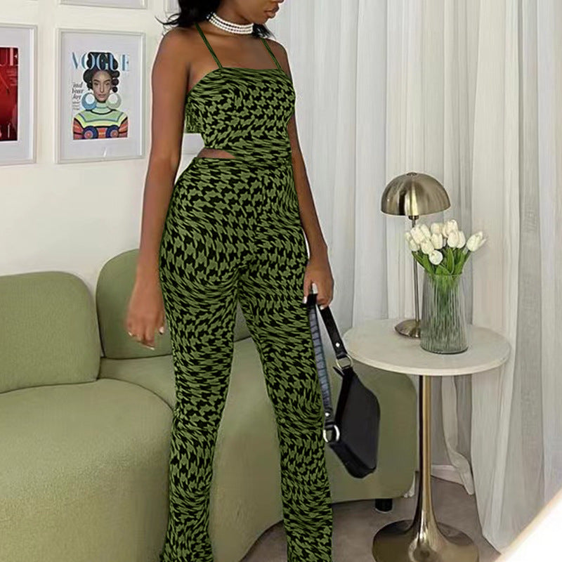 Green Two Piece Set | Sleeveless Vest Top Wide Leg Pants | noémi