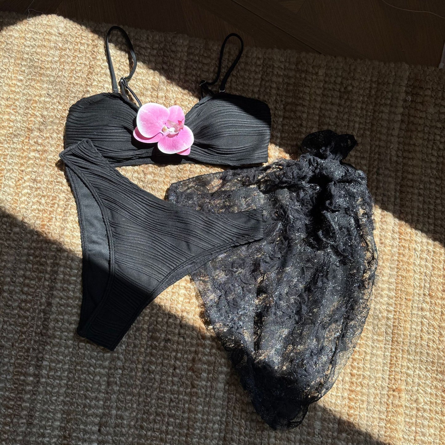 Black Bikini Three-Piece Set