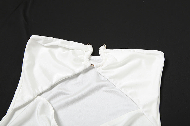 White Cutout Tube Dress | Scarf Collar, High-Slit, Slim Fit Summer Gown | noémi