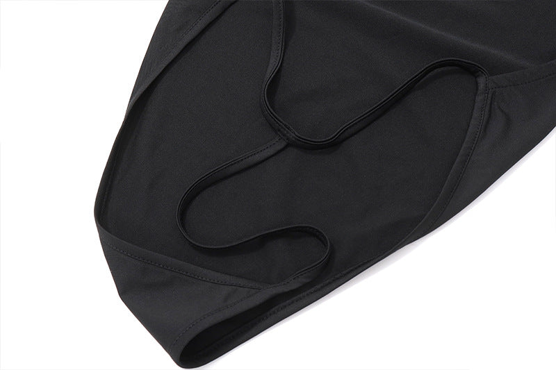 Backless Black Long Sleeve Bodysuit | Strappy Open Back Square Neck | noémi