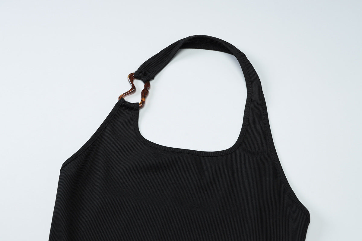 Ring Strap Ribbed Tank Top | Cutout Halter Crop | noémi
