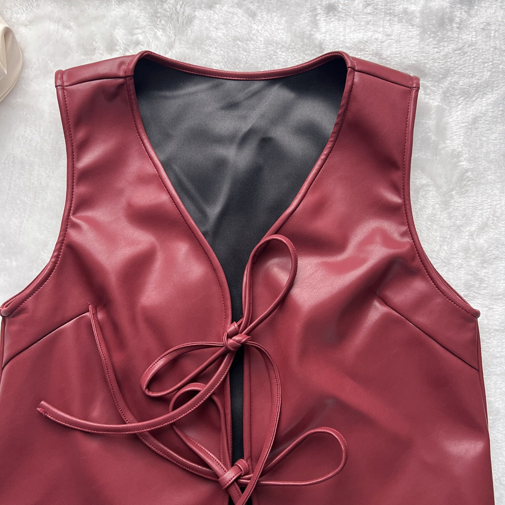 Sleeveless Lace Up Faux Leather Vest | noémi