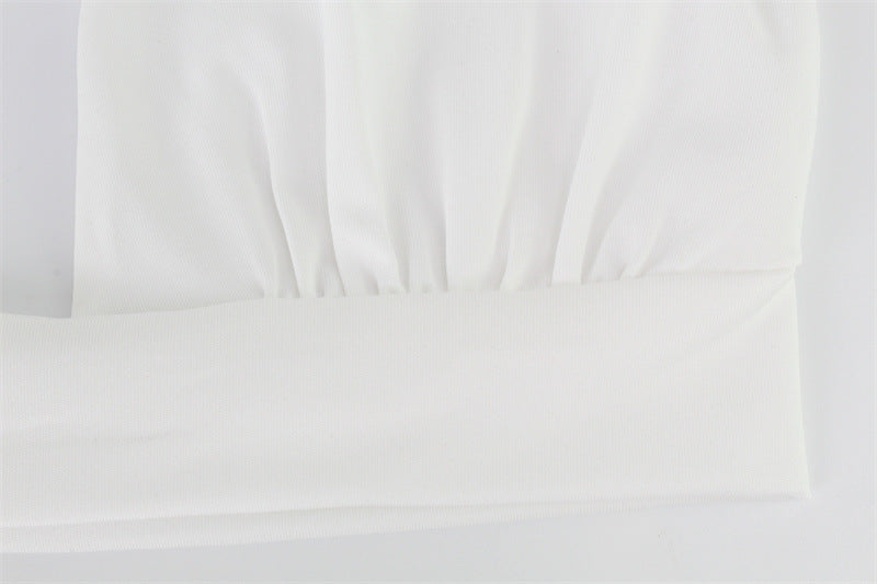 Womens White Two Piece Set | Halter Crop Top Low Waist Maxi Skirt V Neck | noémi