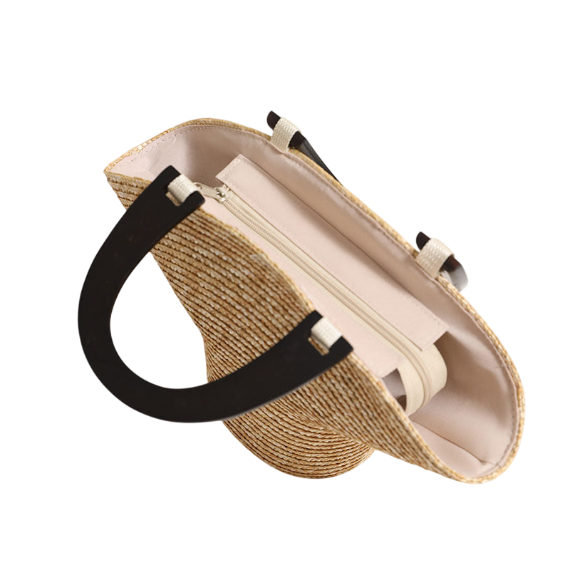 Wooden‑Handle Straw Hat Bag – Portable Beach Tote, Natural | noémi