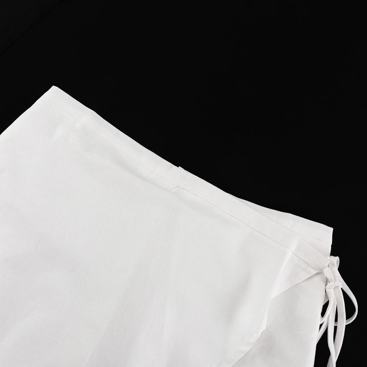 Sleeveless Waistcoat Lacing Cross Top Two Piece Set | Pantskirt | noémi