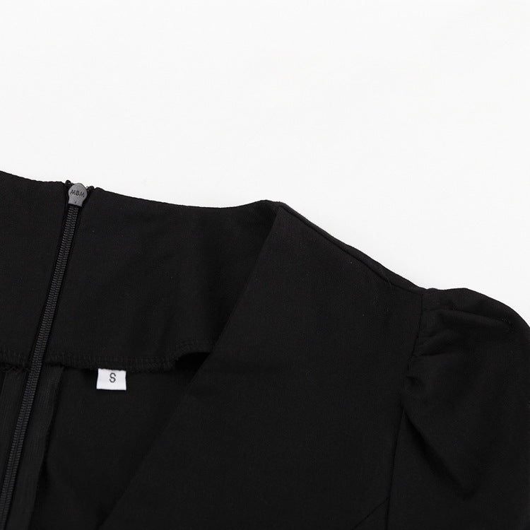 Women’s Black Puff Sleeve VNeck ALine Dress | Waist Controlling Tiered Mini Dress | noémi