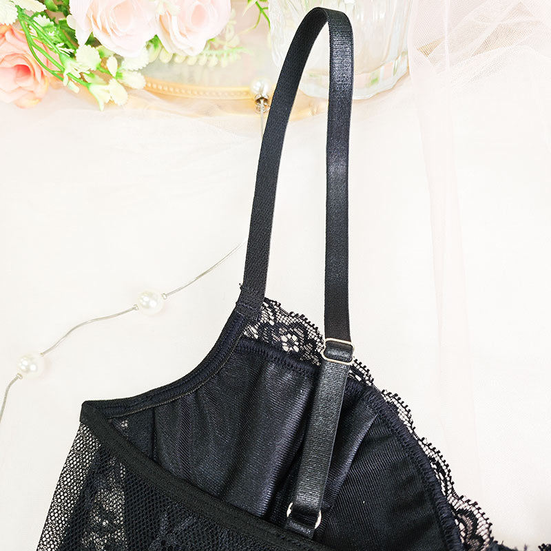 Sheer Lace Mesh Corset Bra with Boning and Suspender Straps for Women | noémi