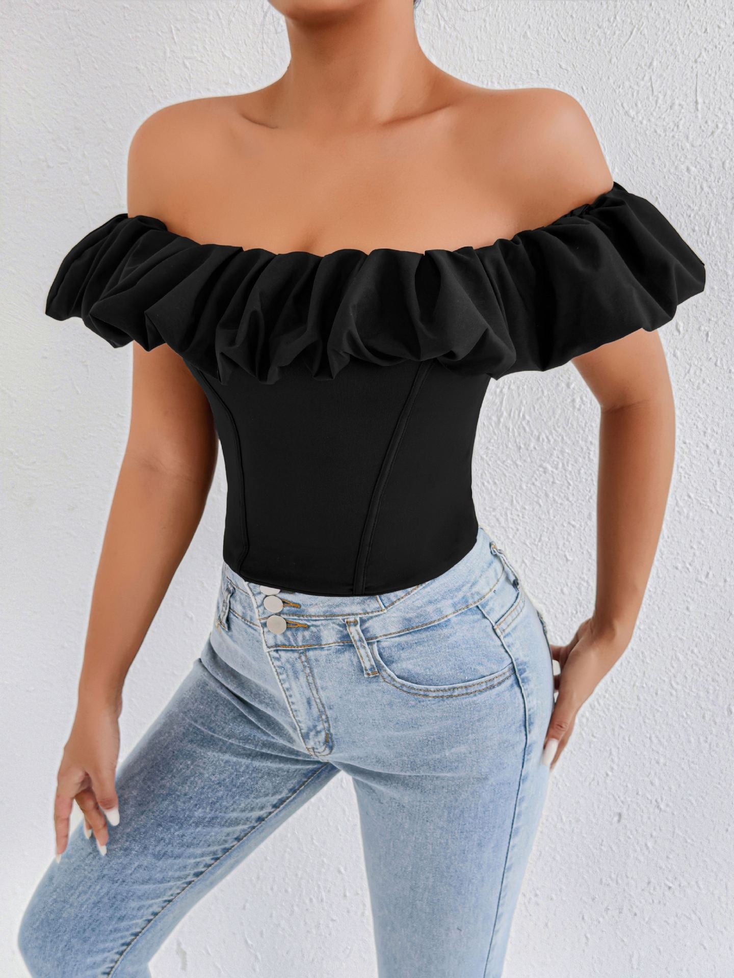 Black Off Shoulder Ruffled Top for Women | Sleeveless Summer Shirt | noémi