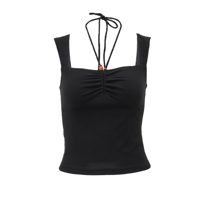 Dual Strap Ruched Tank | Chic Stretchy Black Halter Camisole | noémi
