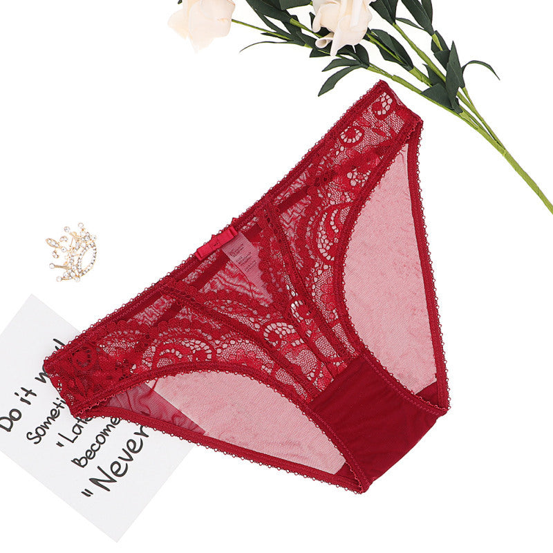 Red Lace Ultra Thin Transparent Briefs with Cotton Crotch Comfort | noémi