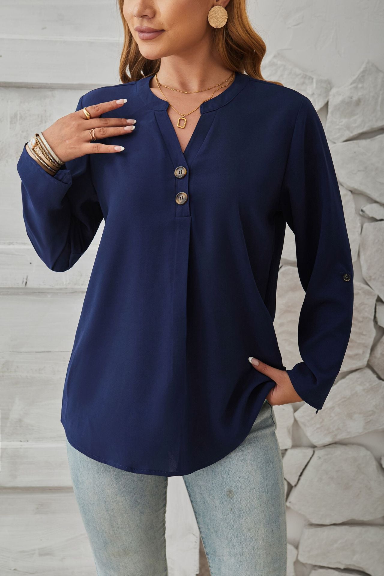 Womens V Neck Long Sleeve Top | noémi